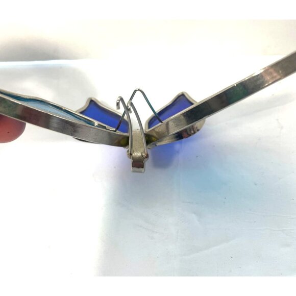 Valentien Blue Silver Butterfly Glass Suncatcher For Decor - Picture 4 of 6